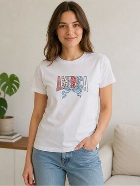America Bow Shirt Patriotic Coquette Fourth of July Tee